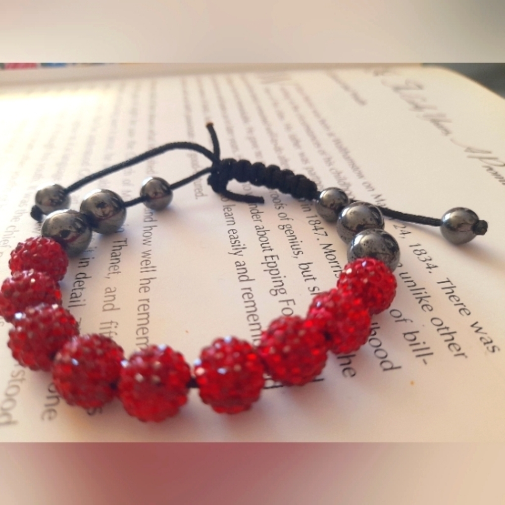 Shamballa Red Crystal And Black cord Bracelet